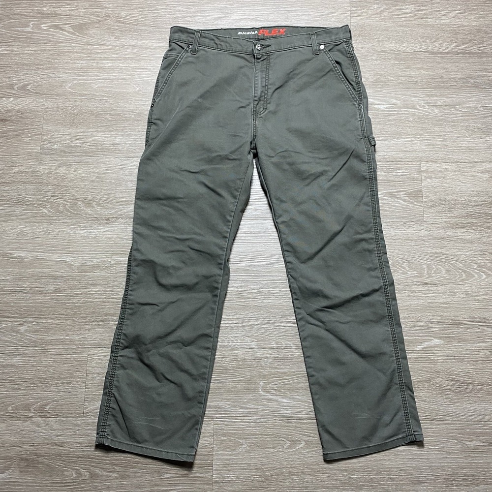 Dickies Flex Duck Canvas Carpenter Pants Men's Size 36x30 Green Relaxed Fit